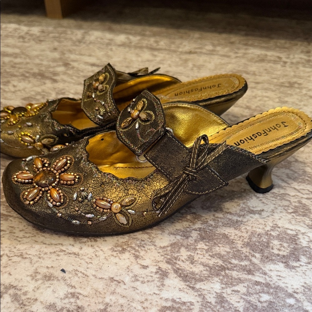 John Fashion Women's Black and Gold Embellished Mules - Picture 5 of 9